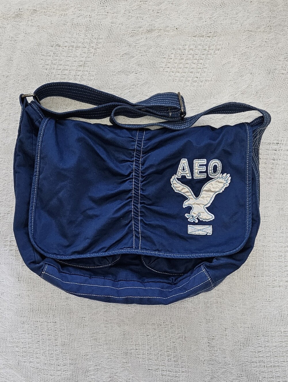 Y2k American Eagle Blue Messenger Bag With Logo